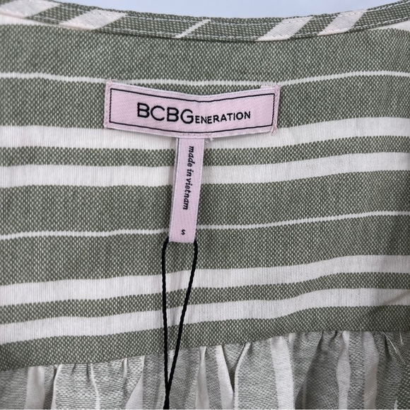 BCBGENERATION MAGDA TIE-FRONT STRIPED CROP TOP OLIVE/IVORY STRIPPED SIZE SMALL - Picture 9 of 11